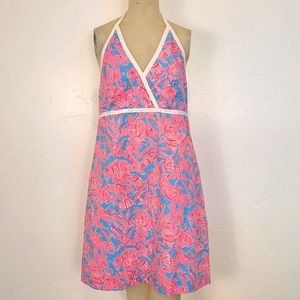 Lilly Pulitzer blue and pink crab halter dress